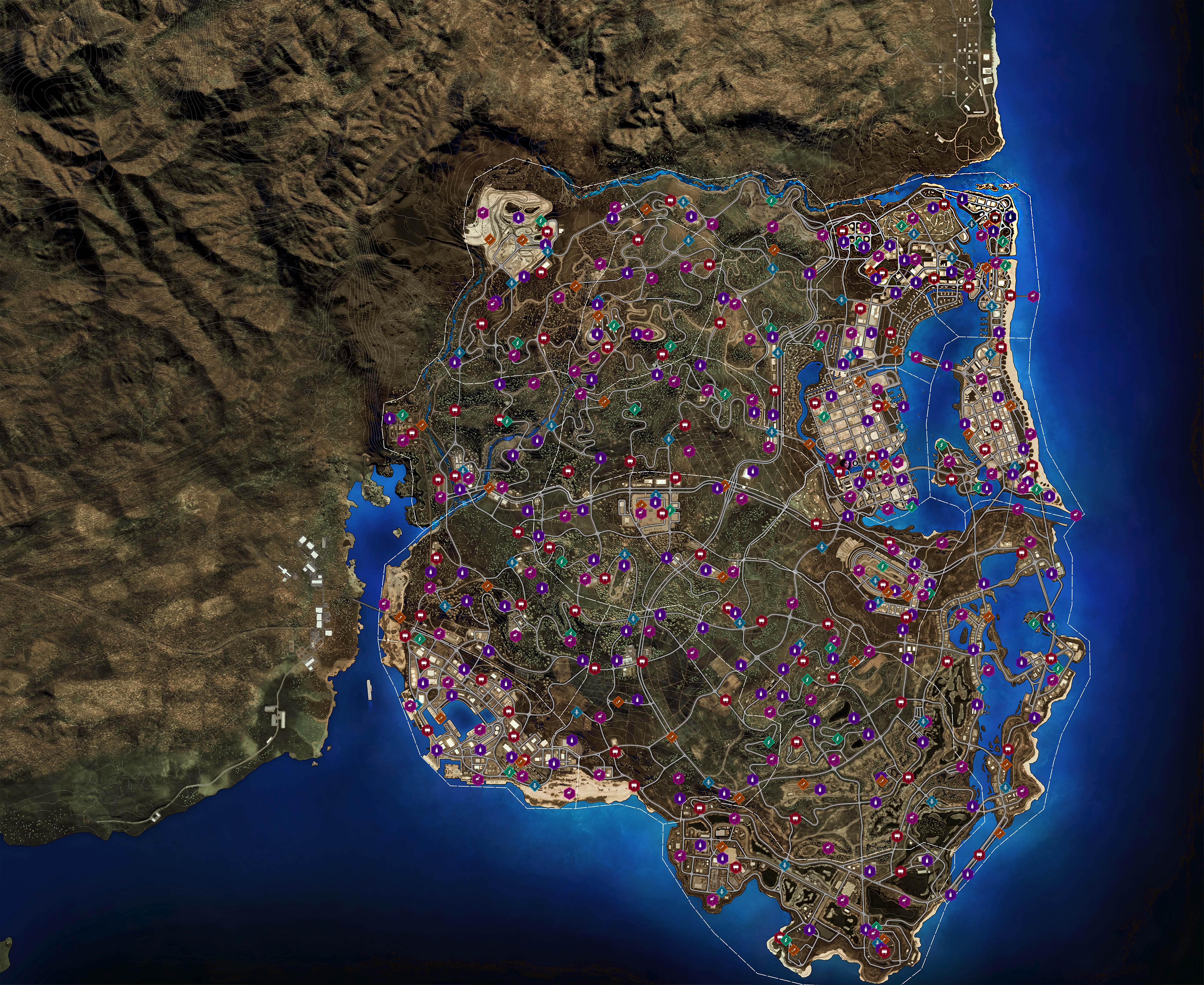 Mapa Palm City - NFS - Need for Speed Heat - Collectibles Street Arts, Flamingos, Billboards, Speed Traps, Jumps, Drift Zones - graffiti, flamingi, bilboardy, fotoradary, skoki, strefy driftu