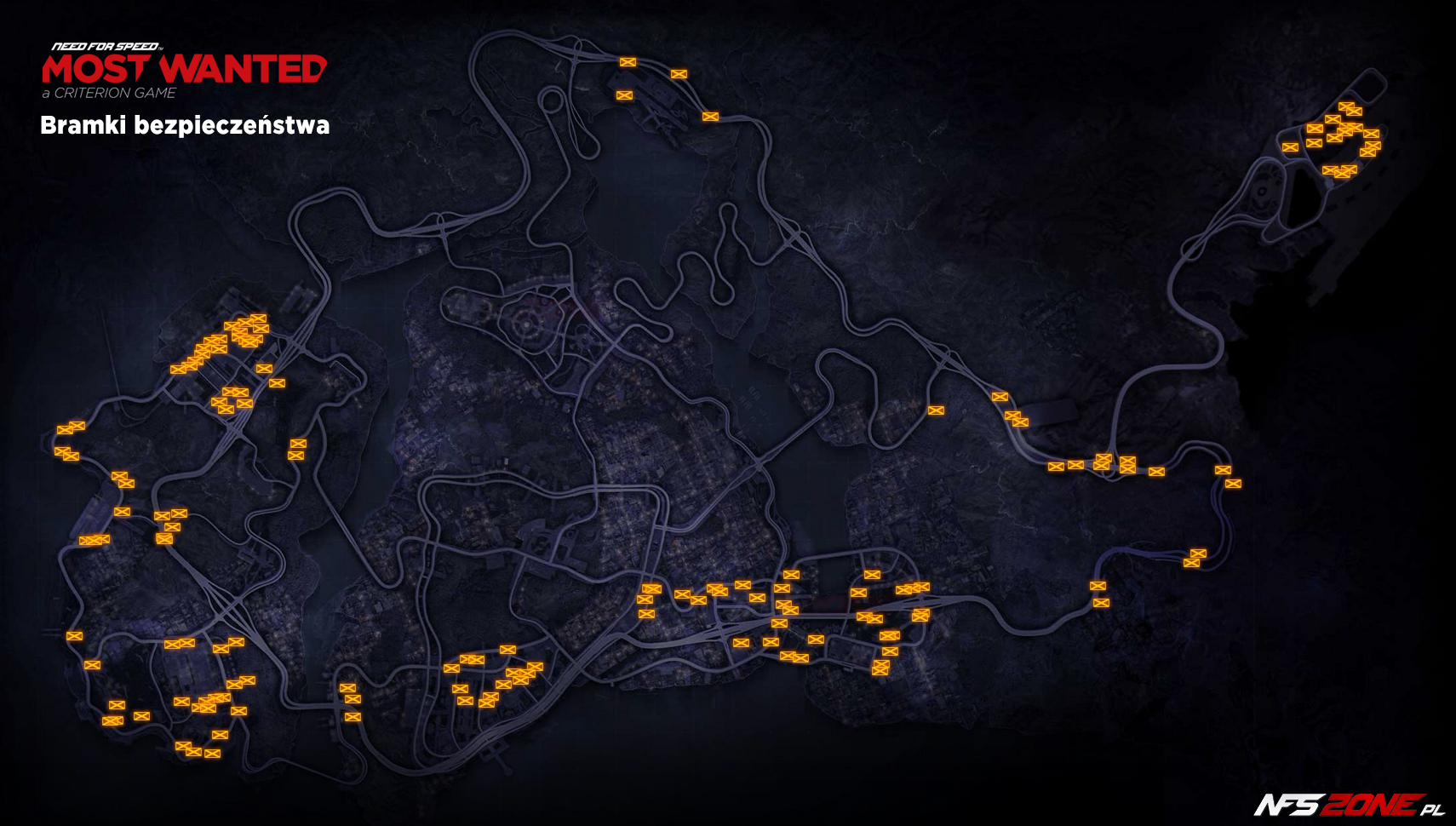 NFS - Need for Speed Most Wanted (2012) - mapa bramki bezpieczeństwa Fairhaven - Security Gates Map NFS - Need for Speed Most Wanted (2012) - mapa bramki bezpieczeństwa Fairhaven - Security Gates Map