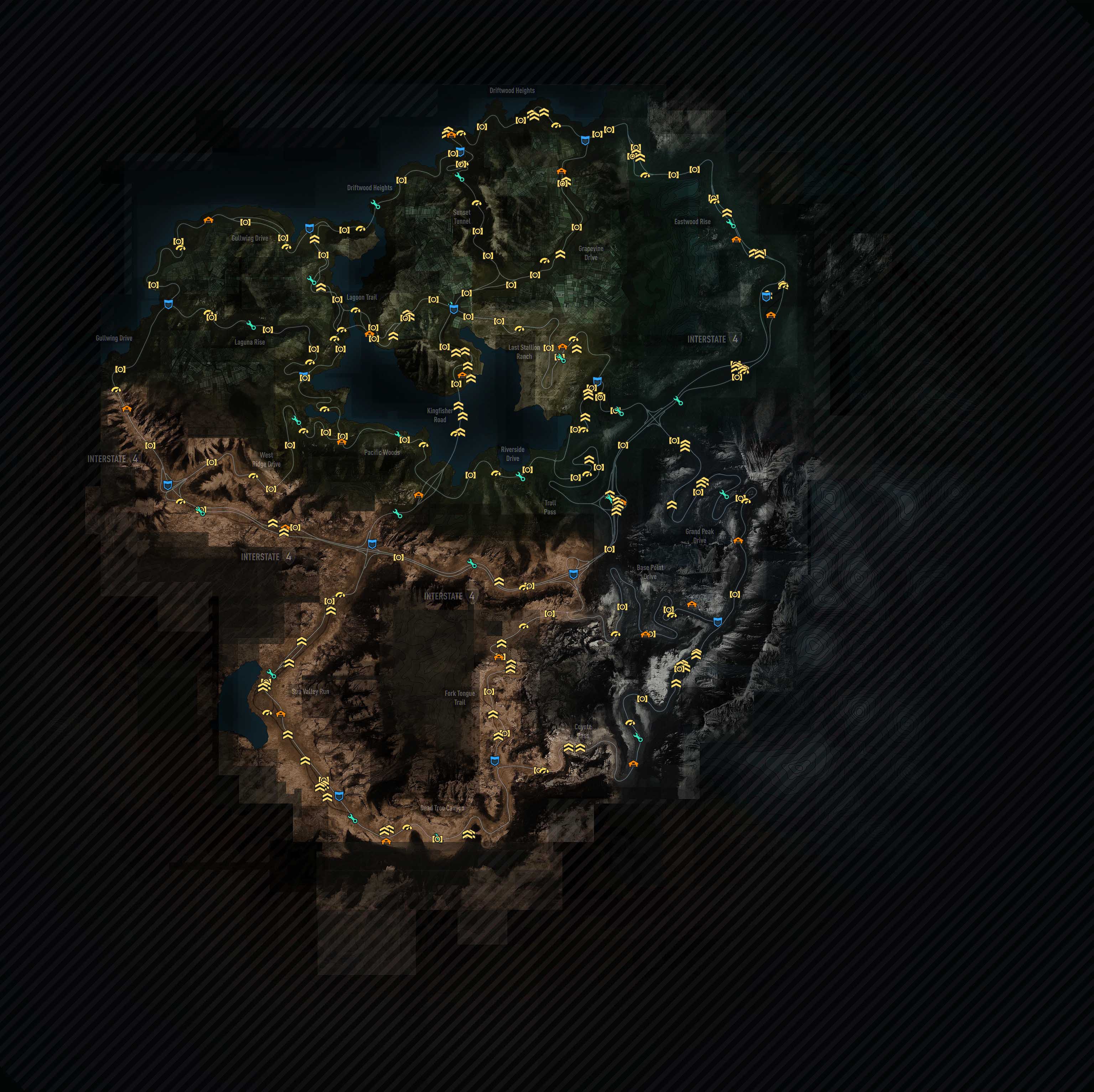 Mapa Redview County - NFS - Need for Speed Rivals - Collectibles Speed Cameras, Speed Zones, Jumps - fotoradary, strefy prędkości, skocznie