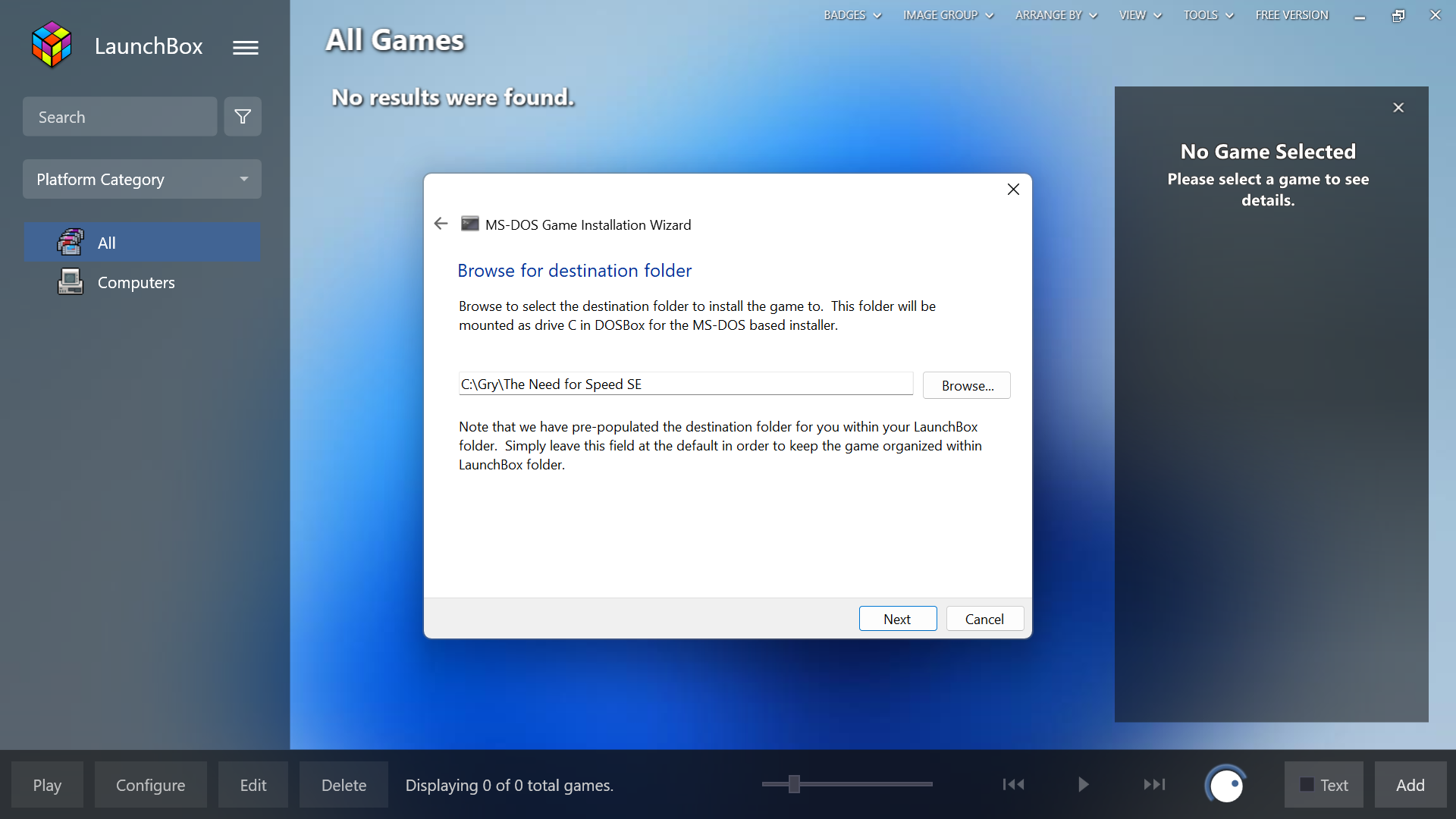 NFS - The Need for Speed - instalacja i uruchamianie DOSBox Launchbox Windows 11