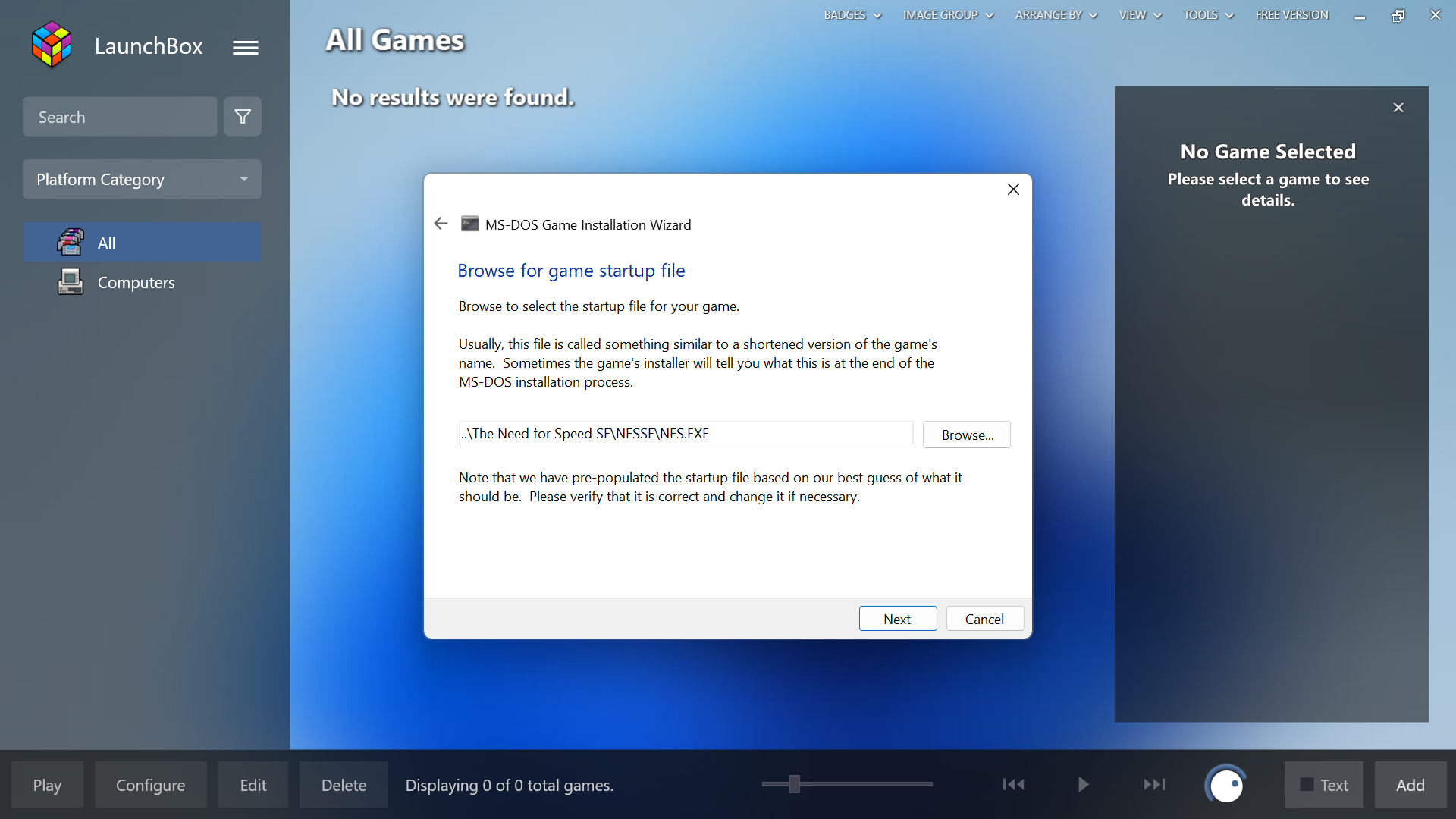 NFS - The Need for Speed - instalacja i uruchamianie DOSBox Launchbox Windows 11