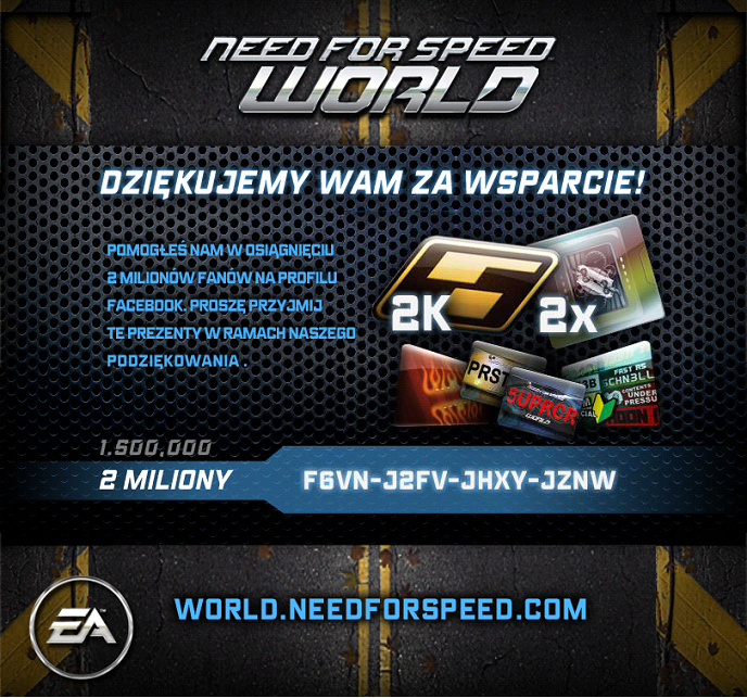 NFS - Need for Speed - Need for Speed World 2 mln lajków darmowy kod